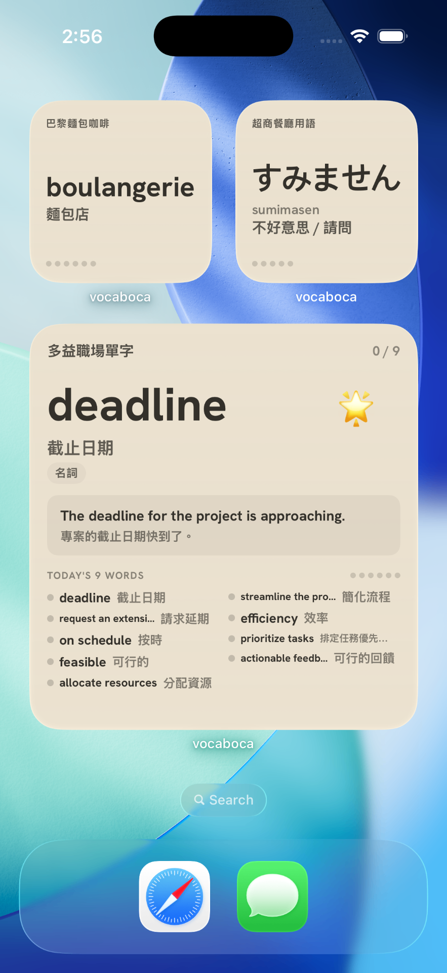 VocaBoca widgets on iOS Home Screen